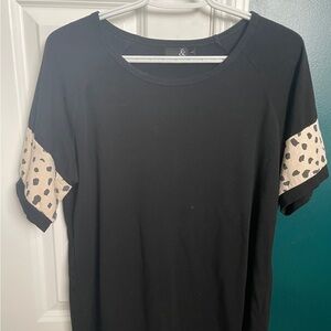 Ladies Ampersand Ave Black Boatneck T Shirt in Black Size L